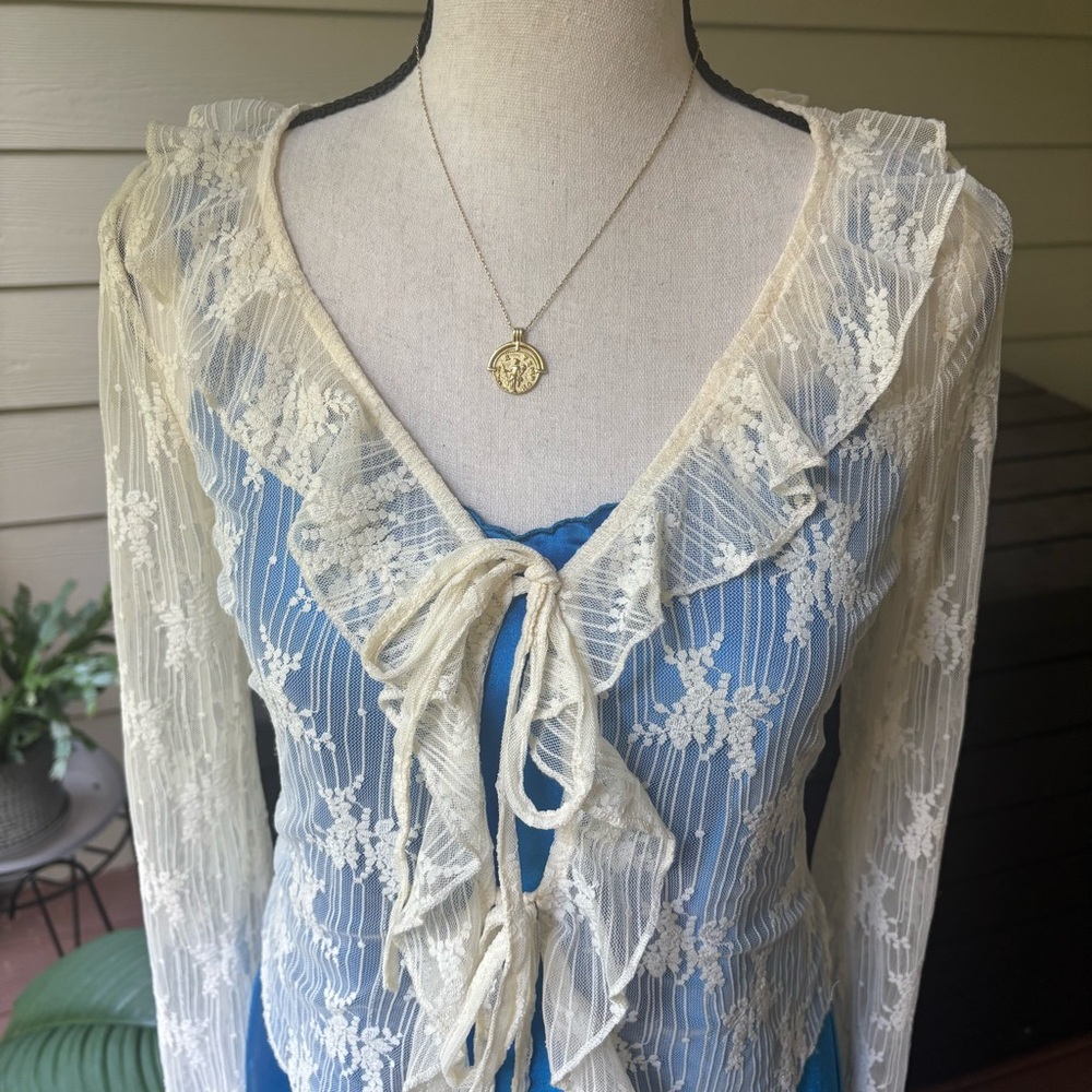 Thirty Thirty Sheer Lace Cream Tie Cardigan XS